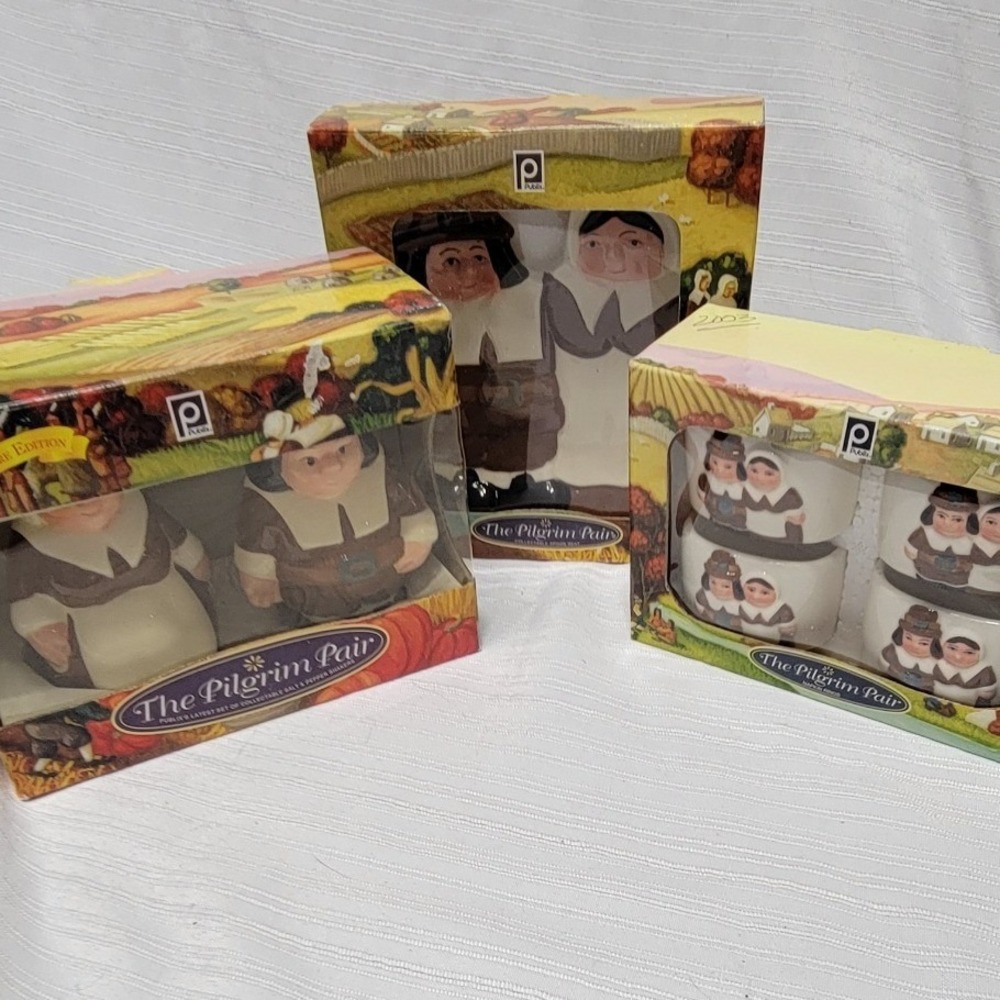 Y2K Vintage Thanksgiving Publix Pilgrim Salt Pepper Spoon Rest Napkin Rings - Picture 8 of 8